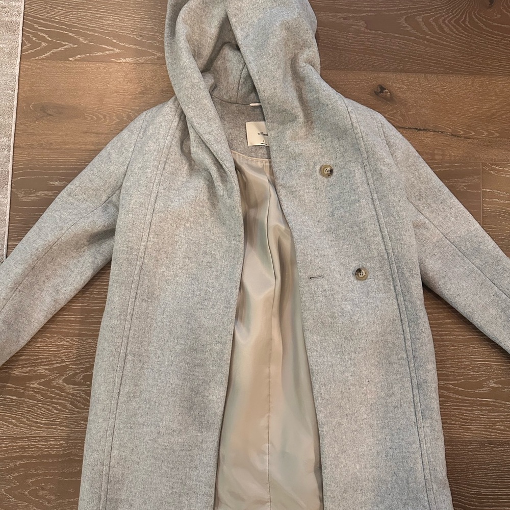Wilfred Light Gray Hooded Wool Trench Coat